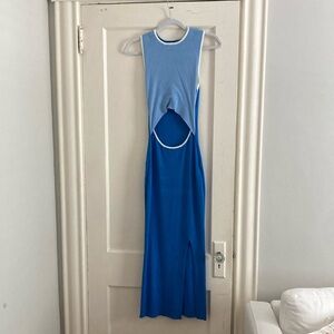 Blue Bare Midriff Maxi Dress with Slit Size Large